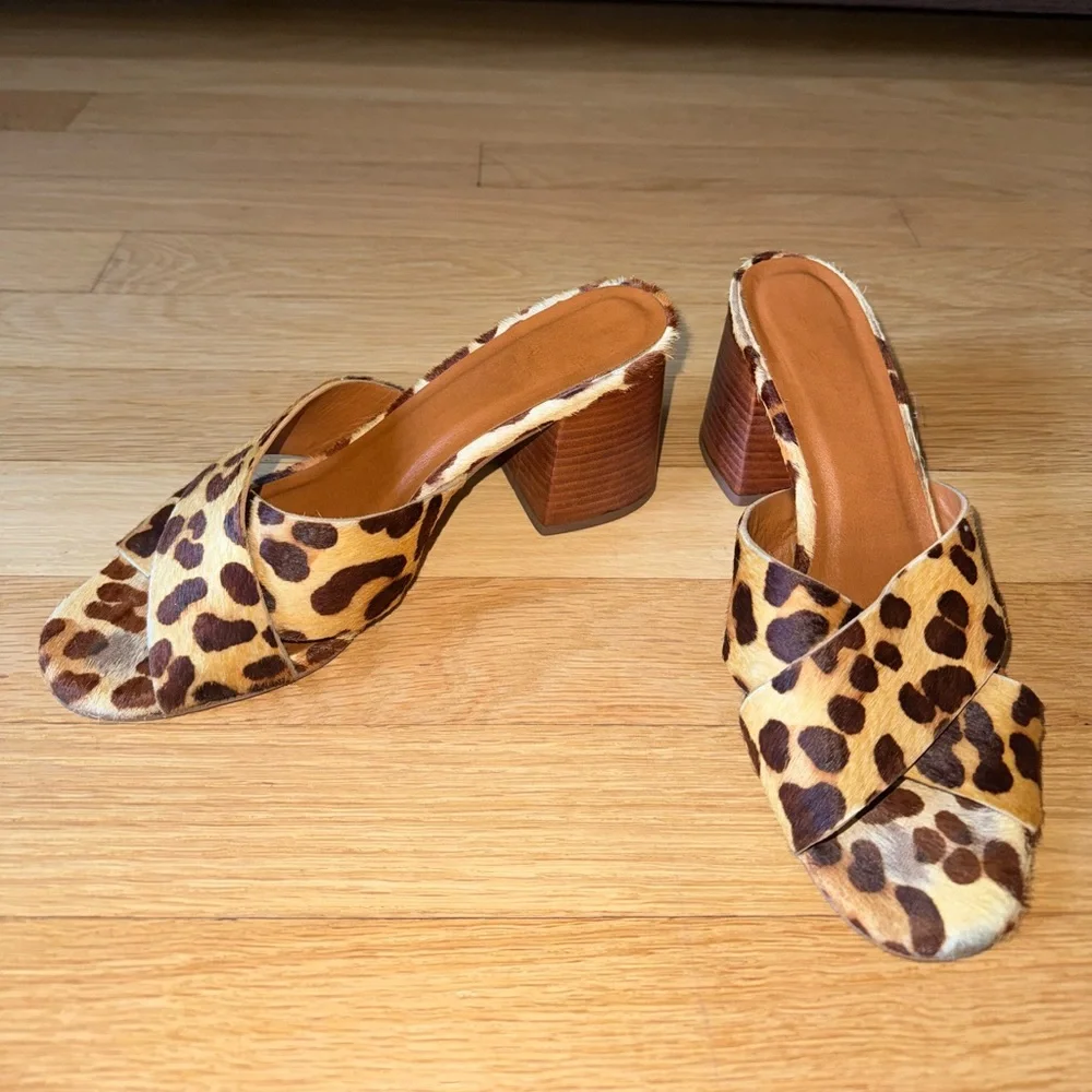 Lulu’s Henri Leopard Calf Hair Peep-Toe Mules - Picture 6 of 8
